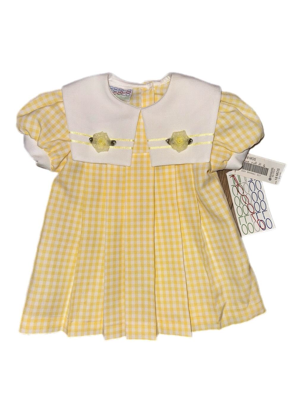 NWT Piccolo Vintage Yellow Gingham Pleated
Baby Dress White Sailor Collar 18M